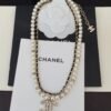 Chanel black leather pearl double necklace