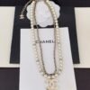 Chanel black leather pearl double necklace