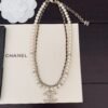 Chanel black leather pearl double necklace