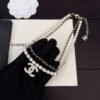 ch*nel black leather pearl double-layer necklace