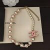 ch*nel pink cc pearl necklace