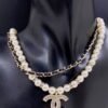 ch*nel black leather pearl double-layer necklace