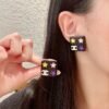 Chanel square star double C stud earrings