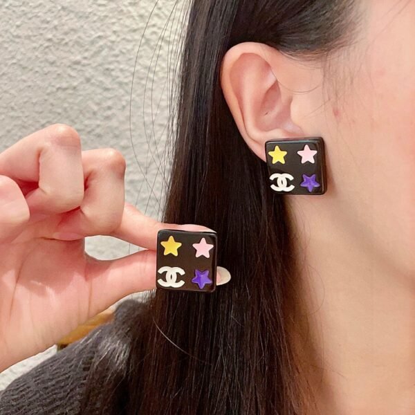 Chanel square star double C stud earrings