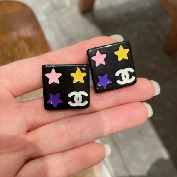 Chanel square star double C stud earrings