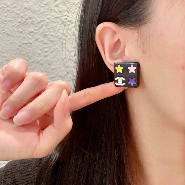 Chanel square star double C stud earrings