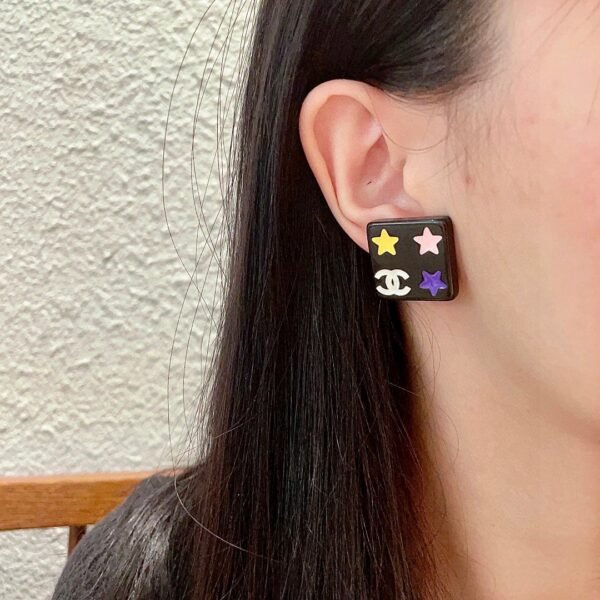 Chanel square star double C stud earrings