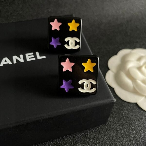 Chanel square star double C stud earrings