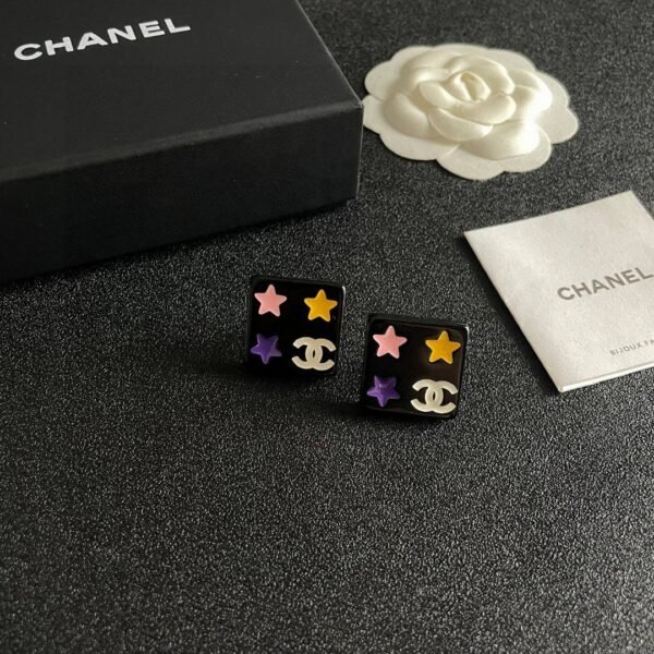 Chanel square star double C stud earrings