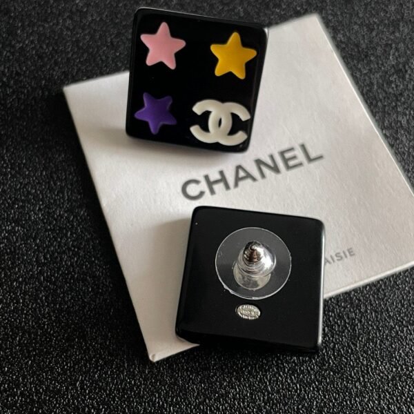 Chanel square star double C stud earrings