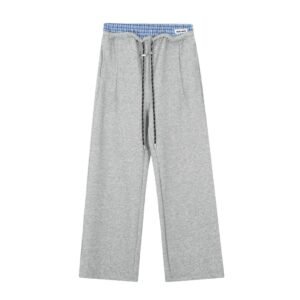 MIU MIU Autumn winter thick fake two waist design drawstring curved knife version plus fleece sweatpants