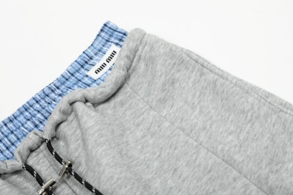 MIU MIU Autumn winter thick fake two waist design drawstring curved knife version plus fleece sweatpants