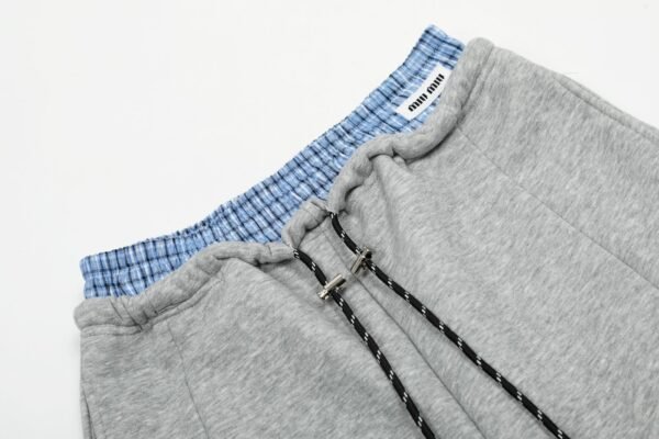 MIU MIU Autumn winter thick fake two waist design drawstring curved knife version plus fleece sweatpants