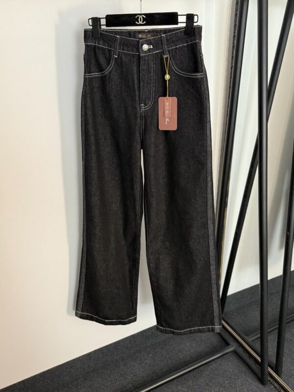 Loro Piana High-waisted straight-leg denim trousers with embroidered logo and leather patch on the back pocket