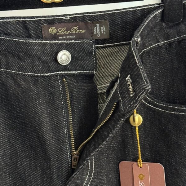 Loro Piana High-waisted straight-leg denim trousers with embroidered logo and leather patch on the back pocket