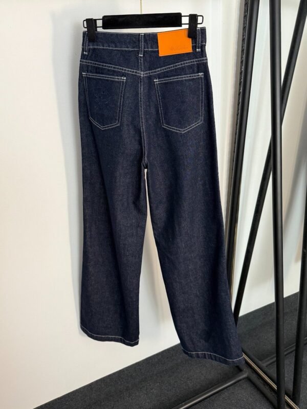 Loro Piana High-waisted straight-leg denim trousers with embroidered logo and leather patch on the back pocket