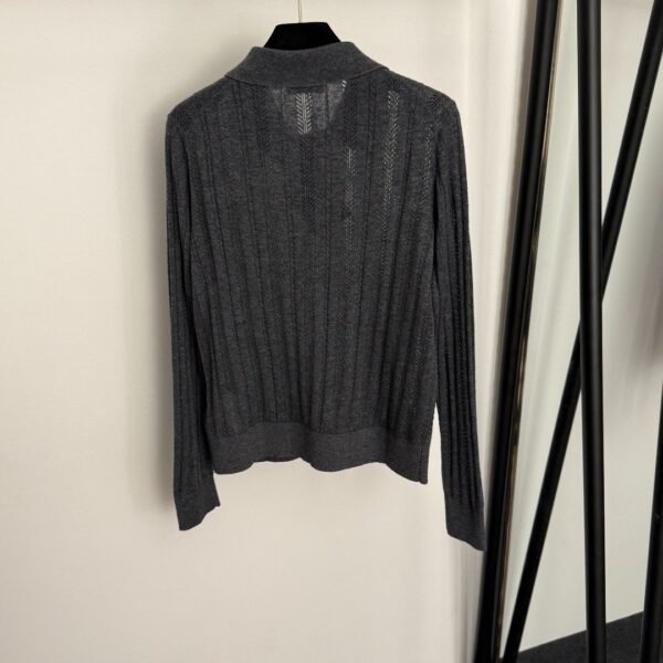 miumiu Lapel long-sleeved hollow wool sweater top