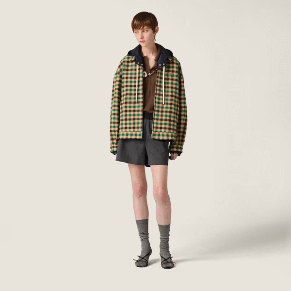 Miu Miu Fall/Winter New Classic Plaid Print Jacket Hooded Coat
