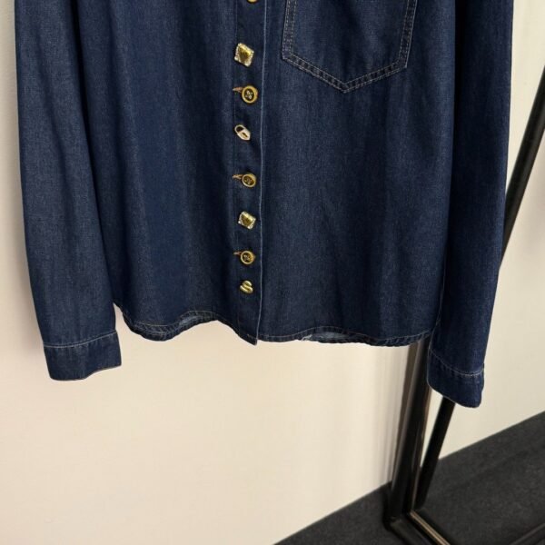 Schiaparelli Single-pocket long-sleeved denim shirt with shaped gold buttons