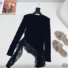 miumiu autumn and winter latest style spliced ​​lace long-sleeved sweater