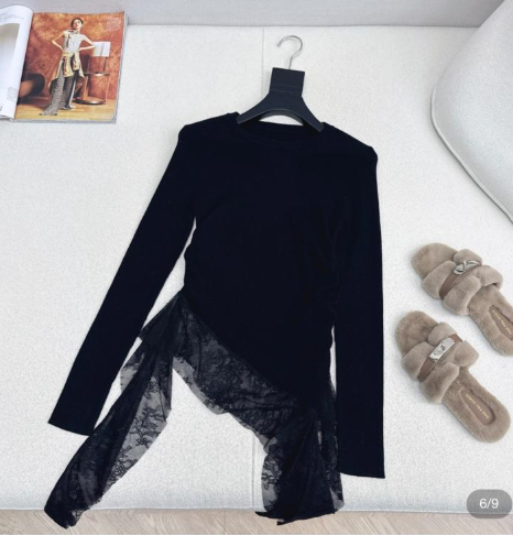 miumiu autumn and winter latest style spliced ​​lace long-sleeved sweater