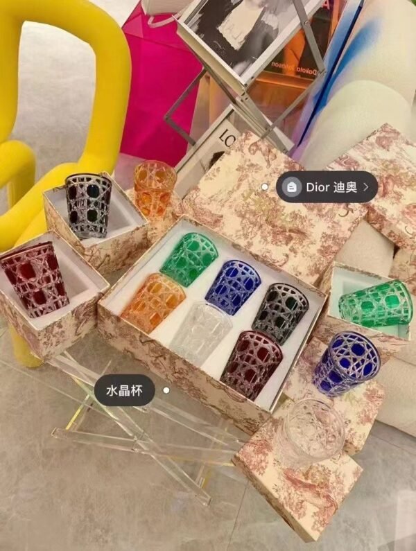 Tiffany cup, two pink cups, Dior cup set, six piece set