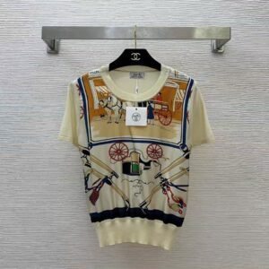 Hermès Silk Twill Short Sleeve T-Shirt Knit Top