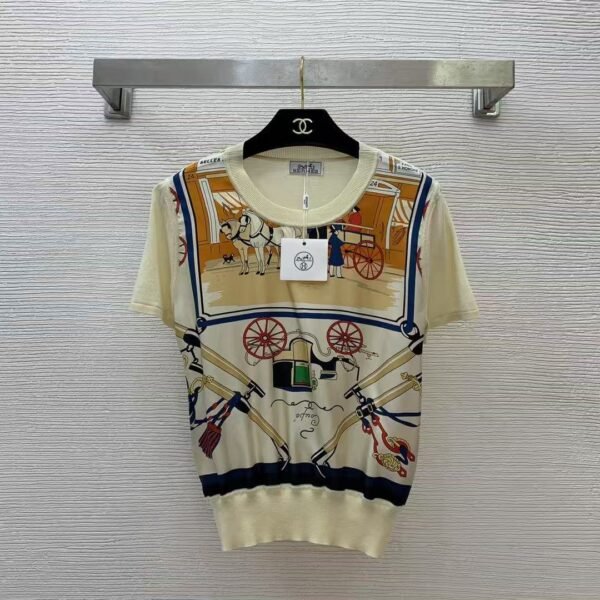 Hermès Silk Twill Short Sleeve T-Shirt Knit Top