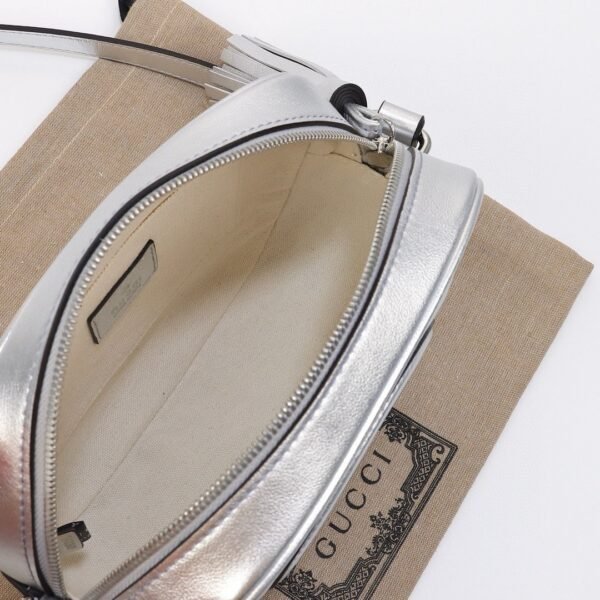 GUCCI Silver Shoulder Bag Genuine Leather 21×15.5x5cm