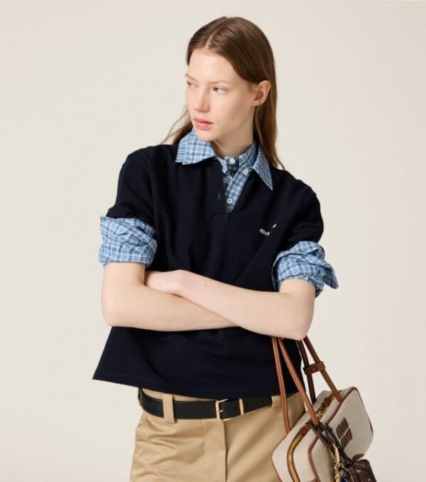 miumiu plaid patchwork polo shirt T-shirt