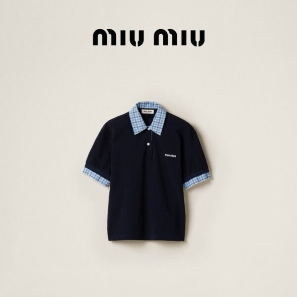miumiu plaid patchwork polo shirt T-shirt