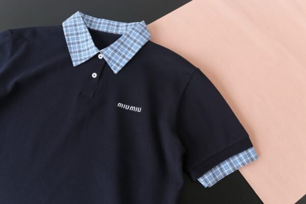 miumiu plaid patchwork polo shirt T-shirt
