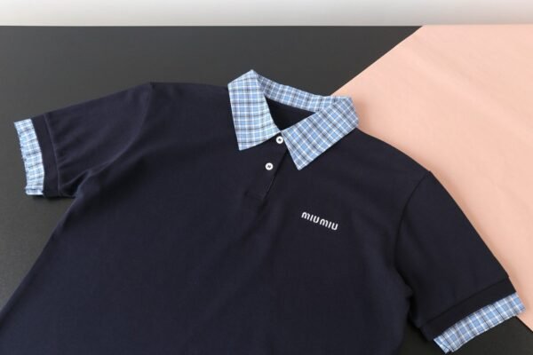 miumiu plaid patchwork polo shirt T-shirt