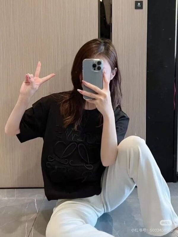 LOEWE new solid color letter dislocation embroidery high-quality cotton T-shirt