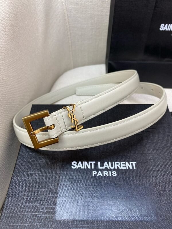 YSL white belt premium version with gold buckle
