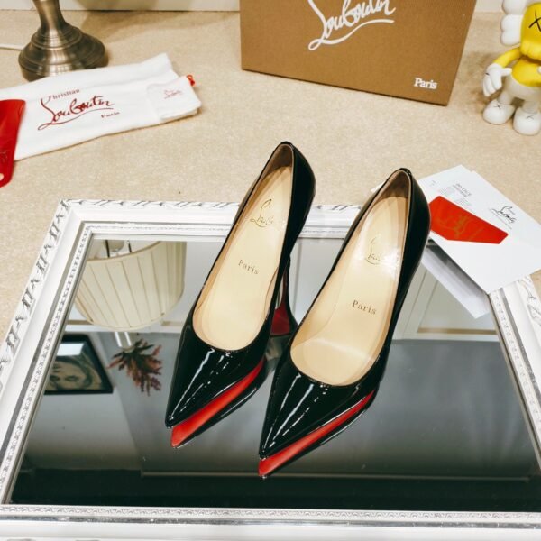 Christian Louboutin Spring and Summer High Heels Patent Leather + Cowhide Material Premium Version Heel Height 8cm-10cm