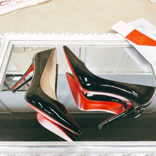 Christian Louboutin Spring and Summer High Heels Patent Leather + Cowhide Material Premium Version Heel Height 8cm-10cm