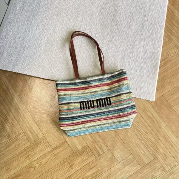 MIUMIU new straw bag striped stitching