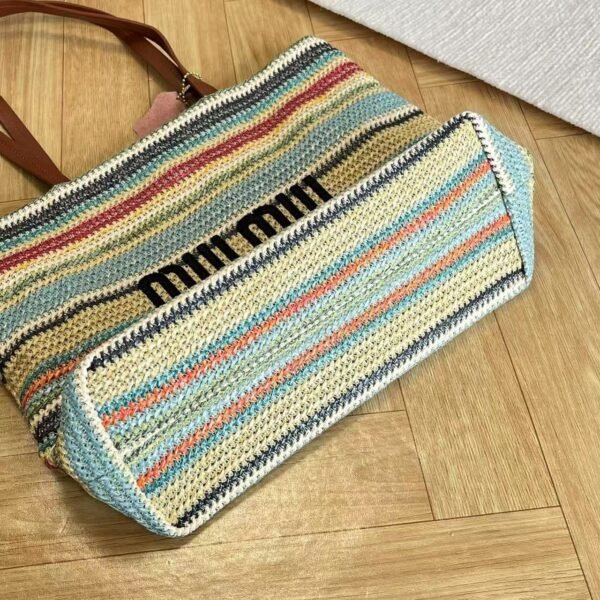MIUMIU new straw bag striped stitching