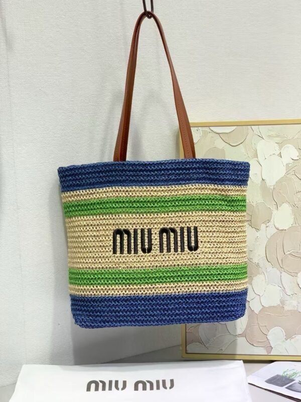 MIUMIU new straw bag striped stitching