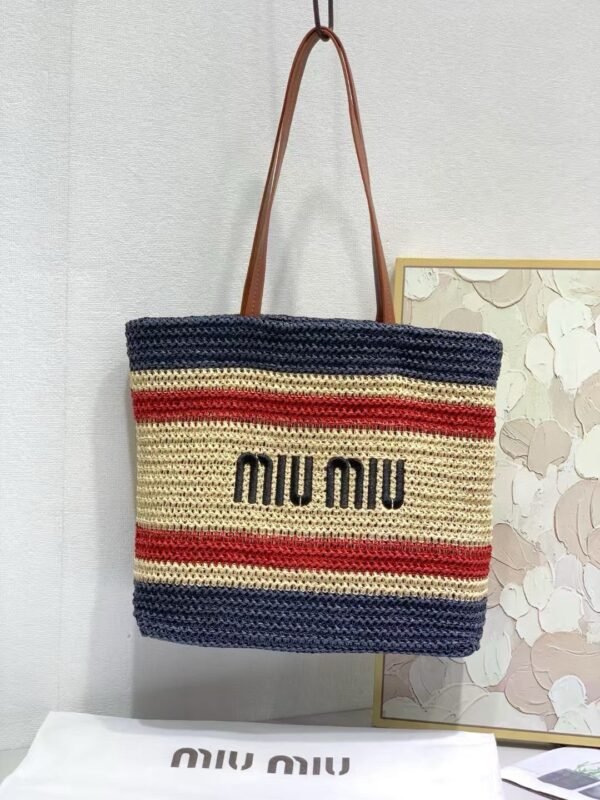 MIUMIU new straw bag striped stitching