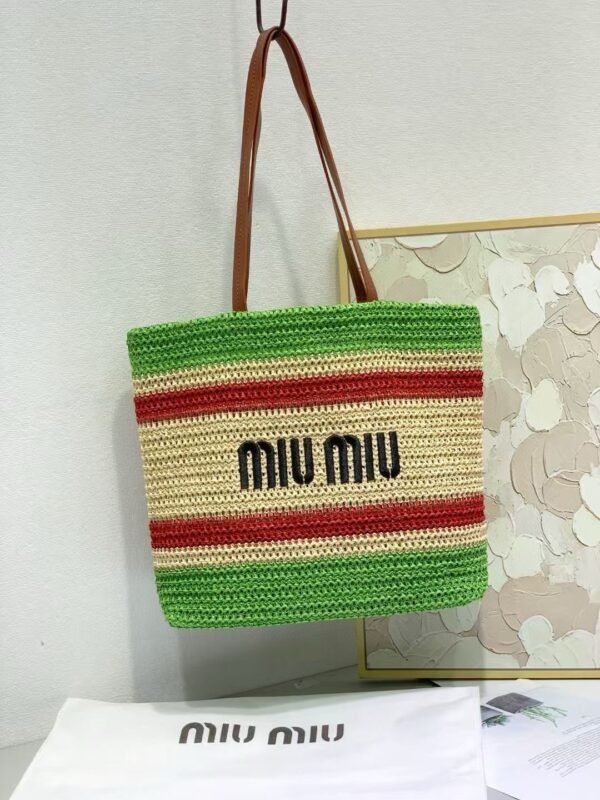 MIUMIU new straw bag striped stitching