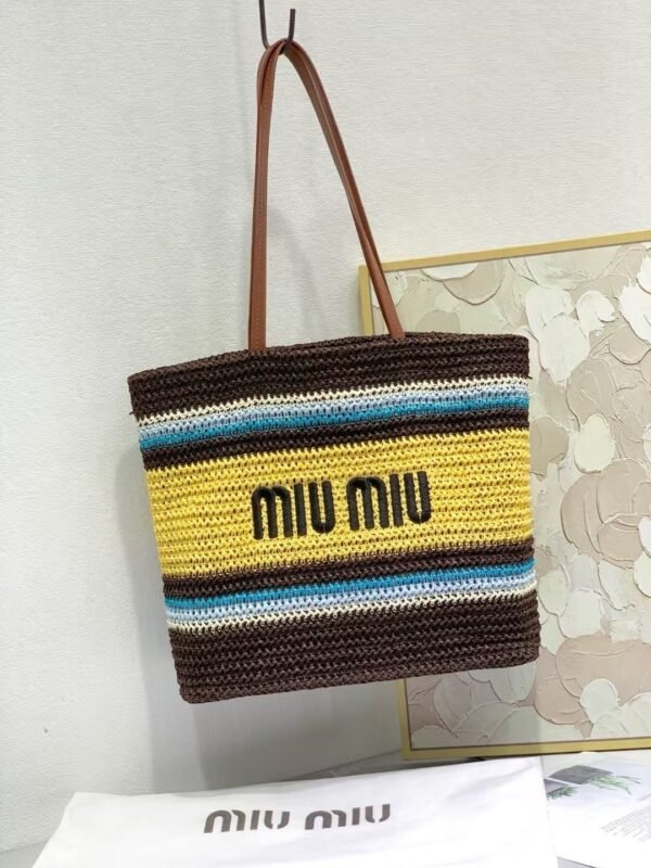 MIUMIU new straw bag striped stitching