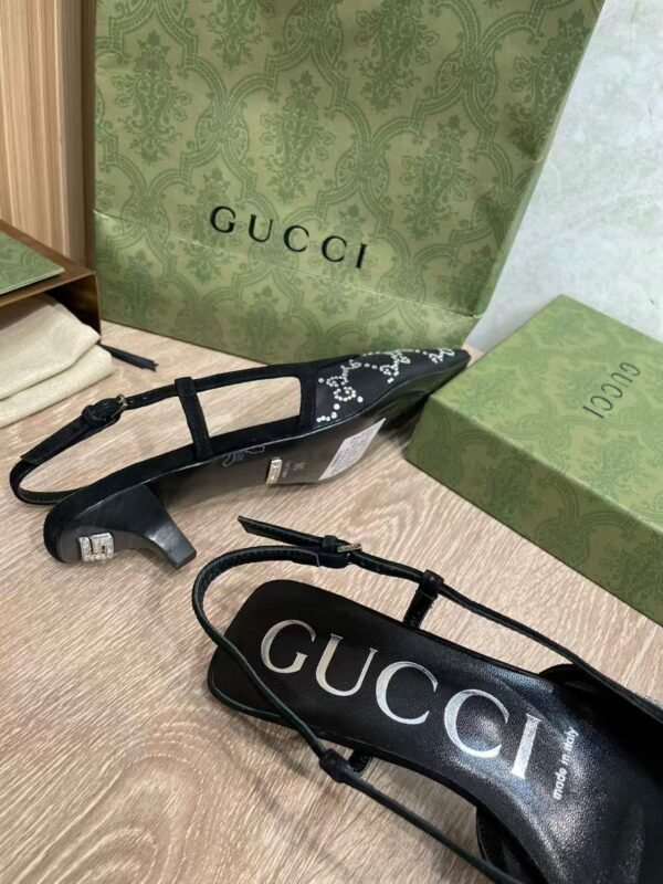 GUCCI crystal lace mesh high heels 4.5cm high