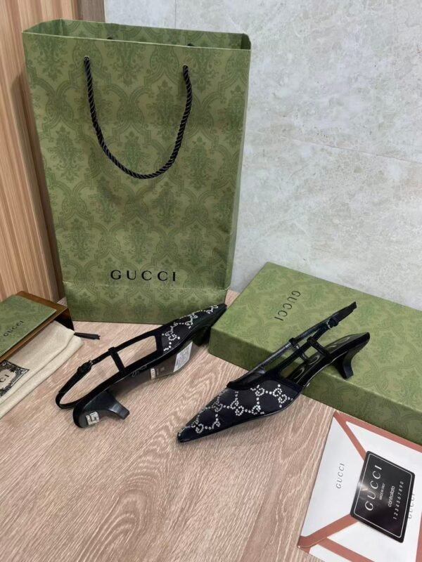 GUCCI crystal lace mesh high heels 4.5cm high
