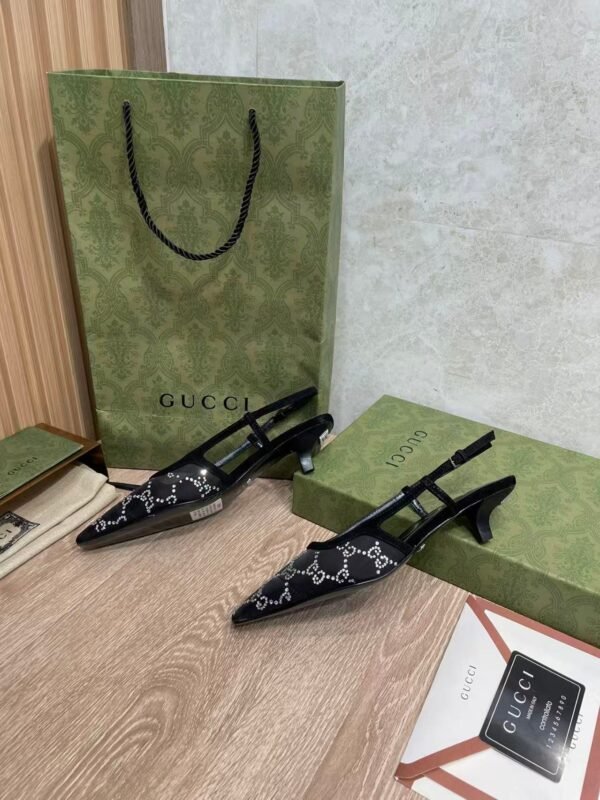 GUCCI crystal lace mesh high heels 4.5cm high