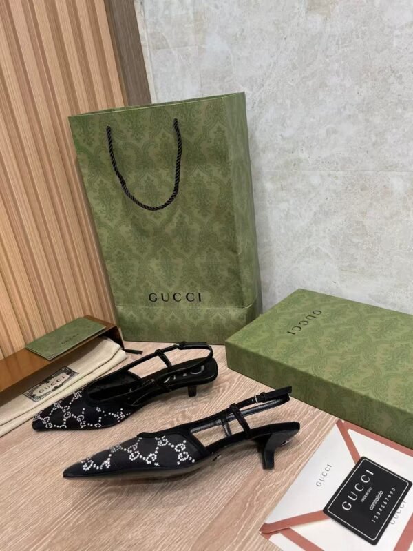 GUCCI crystal lace mesh high heels 4.5cm high
