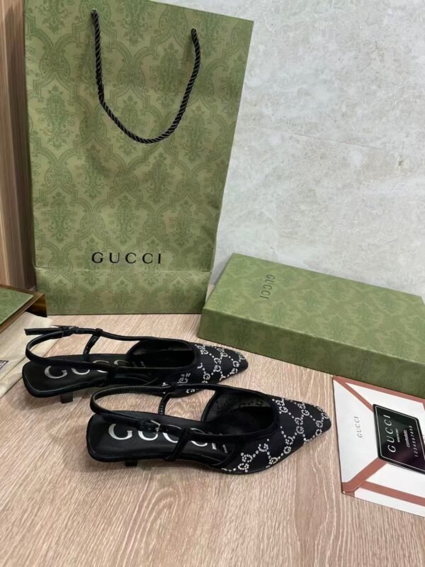 GUCCI crystal lace mesh high heels 4.5cm high