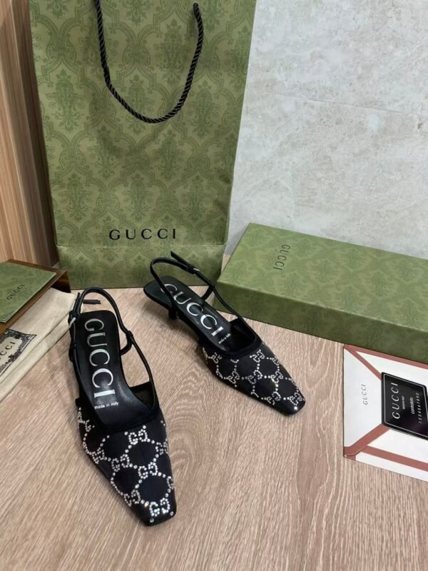 GUCCI crystal lace mesh high heels 4.5cm high