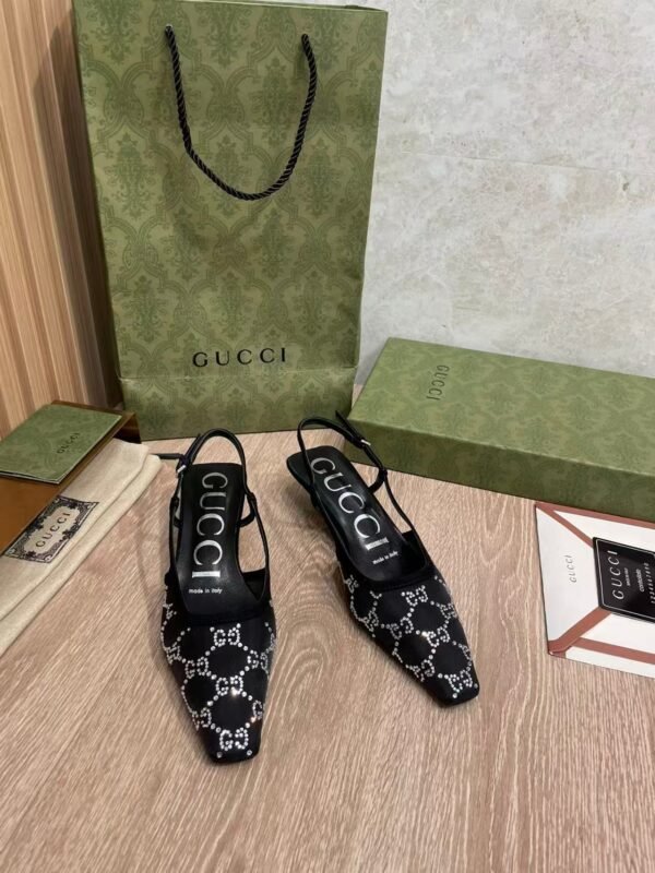 GUCCI crystal lace mesh high heels 4.5cm high